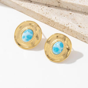 Simple fabricante de moda Vintage joyería delicada acero inoxidable no se deslustra joyería impermeable turquesa Stud pendientes - Product Image 4