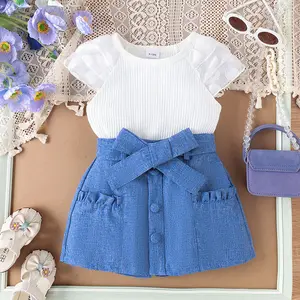 Roupas de bebê primavera verão 2024, blusa e shorts de cor sólida para meninas, conjuntos de moda para bebês