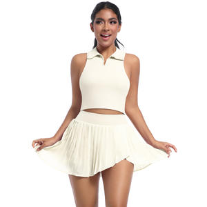 Ensembles de sport et de fitness pour femmes à séchage rapide, respirants, avec débardeur à revers et jupe courte, pour le yoga, le golf et le tennis, vente en gros - Product Image 4