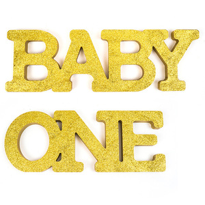Baby One Letter Figurine MDF Gold Glitter <b>First</b> <b>Birthday</b> Party <b>Decoration</b> - Product Image 1