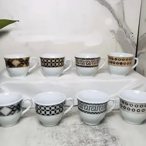 Hochwertige Keramik Wasser becher Weißgold Silber Muster Runde 90 ml äthiopische Kaffeetasse Set