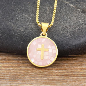 Модное разноцветное колье с подвеской в виде ракушки, 6 цветов, с перекрестным узором, женское, медное, религиозное украшение, аксессуар, подарок, оптом - Product Image 2