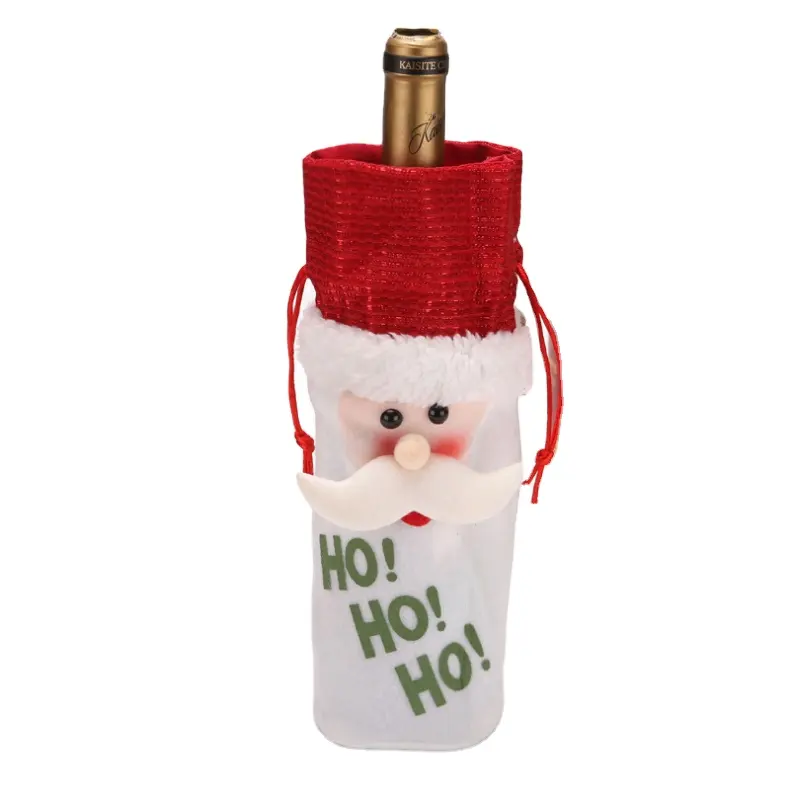 2021 China Direct Sales Drawstring Santa Deer Xmas Wine Bottle Covers Christmas Table Decorations