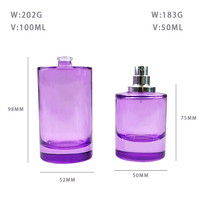 Flacon de parfum en verre cylindrique de luxe 50 ml 100 ml vide rond avec différents bouchons et vaporisateurs pour sérigraphie