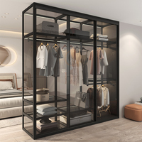 Armoire de chambre à coucher personnalisée, facile à assembler, intérieur avec portes coulissantes en verre dépoli teinté, miroir, profil en aluminium