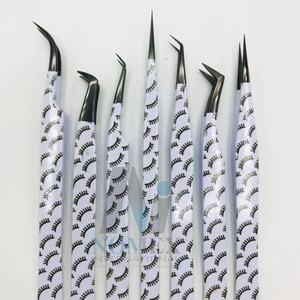 Juego de pinzas para extensión de pestañas de acero inoxidable sólido con punta negra sostenible, pestañas recubiertas de papel, tipo punta puntiaguda impresa - Product Image 5