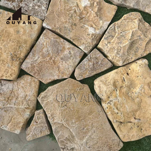 QUYANG Vente en gros de panneaux de pierre naturelle irrégulière fendue, carreaux muraux de culture beige, revêtement extérieur - Product Image 3