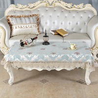 Nappe Rectangulaire de Luxe Style Européen en Dentelle Brodé Bleu Clair, Motif Floral Découpé en Coton et Lin pour Mariage et Salle de Banquet