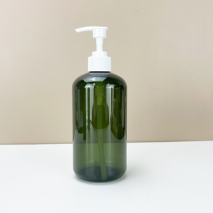 Wholesale Green PET <b>Plastic</b> Shower Gel Pump Bottle with Black <b>Cap</b> 250ml 500ml clear Round Shampoo and Lotion <b>Plastic</b> Pump Bottle - Product Image 1