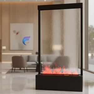 Cascade d'eau en verre commercial avec structure en acier inoxydable et éclairage LED pour aménagement paysager - Product Image 1