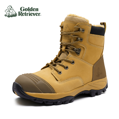 Composite Toe Winter Cold Proof Fur Anti Slip Snow Wheat Nubuck Leather Safety Shoes Work Boots Golden Retriever Gr232snow