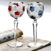 Verre à vin en cristal rouge Edo Kiriko taillé à la main, gobelet artisanal bleu fumé, gravure classique football pour bar et articles de bar à boire