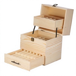 Wooden <b>Jewelry</b> Storage <b>Box</b> With Drawers Pine Wood Rectangle <b>Lockable</b> For <b>Jewelry</b> Watch Eyewear Made in VietNam - Product Image 1