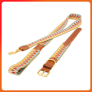 New leather and polyester patchwork pet <b>collar</b>, ethnic style, colorful woven dog fashion <b>collar</b> and leash set - Product Image 5