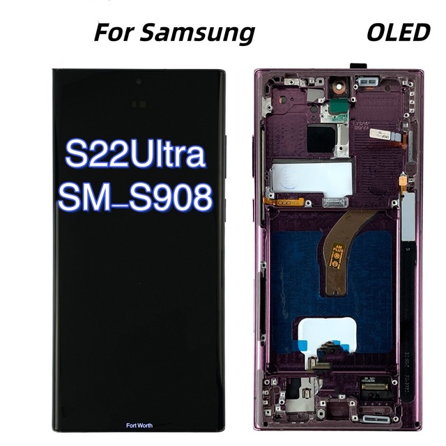For Galaxy S22 Ultra 5G OLED Assembly with Frame Compatible for Samsung Mobile Phone LCDs 1-Year Warranty