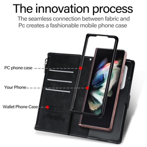 Étui de téléphone à rabat en cuir à fermeture éclair pour <span class=keywords><strong>Samsung</strong></span> Galaxy Z <span class=keywords><strong>Fold</strong></span> <span class=keywords><strong>3</strong></span> 4 5 étui pliant étui fentes pour cartes pour Google Pixel <span class=keywords><strong>Fold</strong></span> - Product Image 2