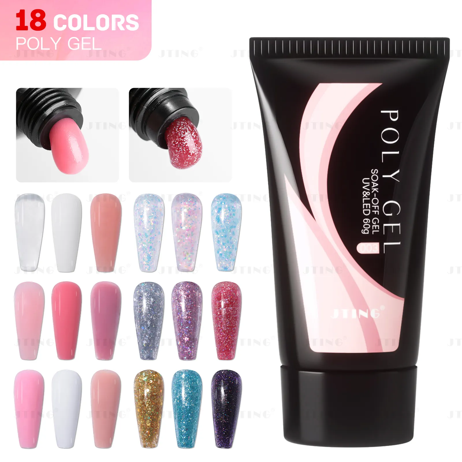 JTING Professional 60ml tube nail poly gel 18colors set Without Nail Form Easy Apply poli gel OEM Private label poligel