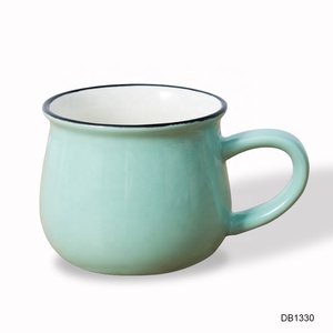 Taza grande de porcelana con borde estampado a mano, cerámica esmaltada con logo personalizado, azul, café, té, leche, <span class=keywords><strong>capuchino</strong></span>, 14oz - Product Image 1