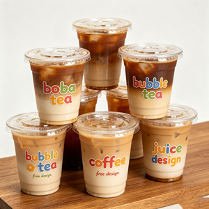 Gobelets jetables pour bubble tea 9oz 8oz 12/14/16/18/24oz, gobelets transparents en PET en forme de U pour café et bubble tea avec couvercles - Product Image 1