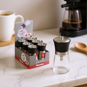 Ensemble de 6 pots à sucre Metaltex Azucar en verre avec couvercle en métal pour café et thé - Product Image 3