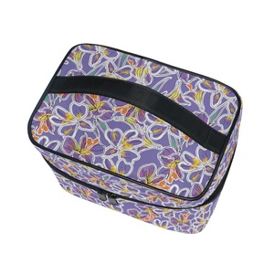 Grande capacité, trousse de voyage portable pour femmes, sac à maquillage à fermeture éclair, motif fleur de lavande violette, sac cosmétique personnalisé avec poignée - Product Image 3