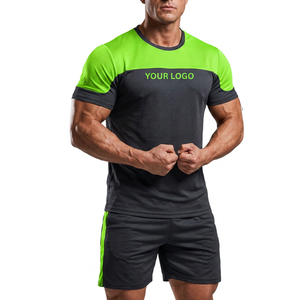 Conjunto de Camisetas Deportivas de Manga Corta para Hombre, Ajustadas y de Compresión, de Color Sólido, en Poliéster, para Entrenamiento y Gimnasio, con Cintura Elástica - Product Image 4
