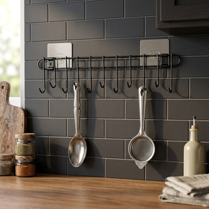 Wall Mounted Metal <b>Storage</b> Rack With Hooks And Basket For <b>Bathroom</b> <b>Towel</b> And toiletries Industrial Style - Product Image 5