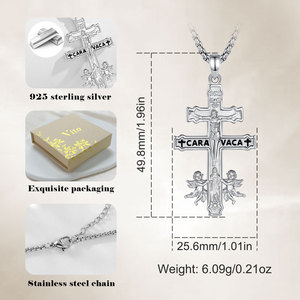 Merryshine 925 plata esterlina doble cruz crucifijo colgante collar hombres mujeres boda fiesta oración Caravaca Jesucristo - Product Image 5