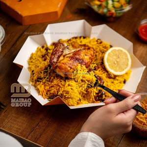 Contenedor de papel doblado para llevar en el microondas, fiambrera desechable, pollo frito, arroz frito, pollo a la parrilla con caja de arroz Bukhari - Product Image 6