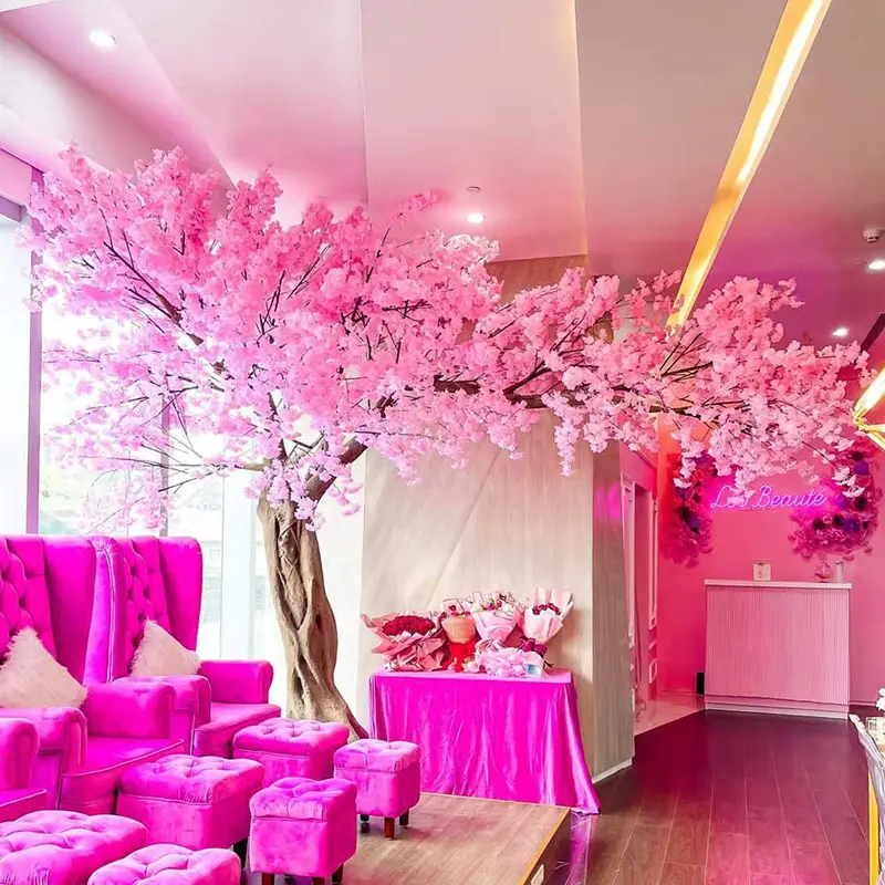 Розовые Искусственные длинные подвесные цветочные деревья, 3 метра, цветение глицинии с вишневым деревом для внутреннего свадебного декора