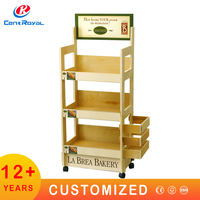 Aanpasbare dubbelzijdige, extra sterke 4-laags MDF & kartonnen supermarkt displays voor fruit, groenten, dranken & snacks