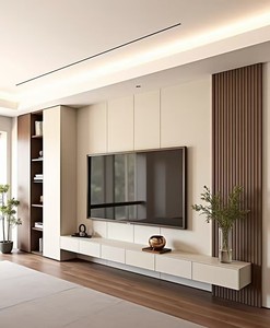 Современная деревянная тумба под телевизор: многофункциональная, с местом для хранения, настенная и напольная установка, экологичный дизайн ручной работы для гостиных и торговых центров - Product Image 1