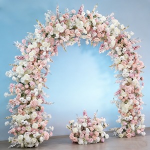 Arreglo de arco de flores de seda rosa, arco en forma de U con flores artificiales 5D para decoración de bodas y eventos. - Product Image 6