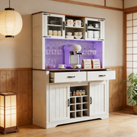 2026 Farmhaus-Küchenschrank mit Kaffeebar, Weinregal, LED-Beleuchtung, Glastüren, Buffet-Sideboard, Holzaufbewahrung für Zuhause