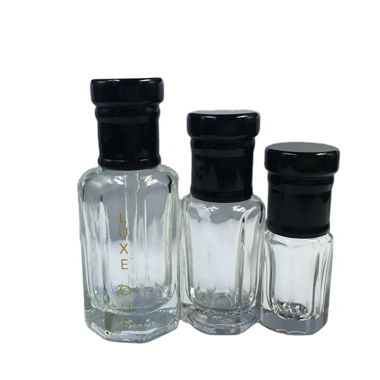 Groothandel 3,6,12Ml Achthoekige Vorm Attar Parfum Olie Glazen Fles Arabian Oud Fles Met Glas Stok
