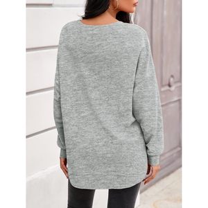 Sudadera de cuello redondo para mujer, manga larga, dobladillo asimétrico, corte holgado, informal, para otoño, color gris - Product Image 4