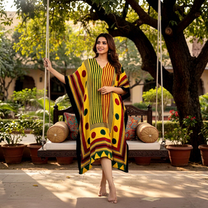 Kaftan en pure soie modale imprimé Ajrakh - Product Image 1