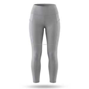 High Waist Gray Full Length Leggings With Pockets <b>Stretch</b> Breathable Sporty Women's Yoga Workout Wear - Product Image 1