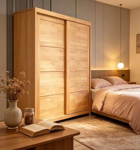 Armoire scandinave en bois massif avec portes coulissantes, meuble de chambre moderne autoportant, design gain de place - Product Image 4
