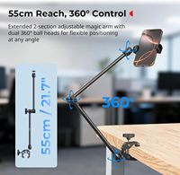 Support de bureau 21,7 pouces avec bras articulé à friction en forme de crabe et pince pour smartphone