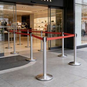 Poste Separador de Cuerda de Acero Inoxidable Premium de 900 mm de Altura con Base de 320 mm y Sistema de Correa Retráctil Automática - Product Image 6