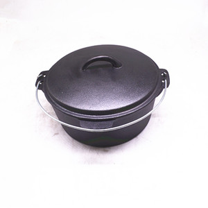 Vente chaude : Cocotte en fonte émaillée noire mate, ustensiles <span class=keywords><strong>de</strong></span> <span class=keywords><strong>cuisine</strong></span> en fonte pour l'extérieur, marmites en fonte avec couvercle - Product Image 6