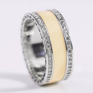 Anelli Romantici in Acciaio Inossidabile con Gemme e Zirconi, Placcatura in Rodio e Oro, Gioielli da Matrimonio Certificati IGI - Product Image 1