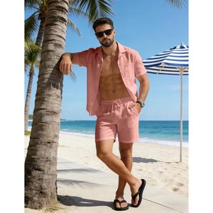 FOXA <b>Men's</b> 2 Piece Short Set Striped Cotton Button Down <b>Shirt</b> & Shorts Breathable Casual Summer <b>Beach</b> Outfit - Product Image 5