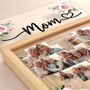 Puzzle en forme de cœur avec photo personnalisée LED, cadre en bois écologique, impression UV, ornement de table, cadeau d'anniversaire pour maman - Product Image 4