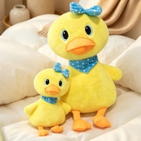 Peluche Canard Jaune Mignon OEM ODM avec Nœud et Écharpe à Pois Bleus, Canard Debout en Peluche pour Décoration Intérieure et Cadeaux