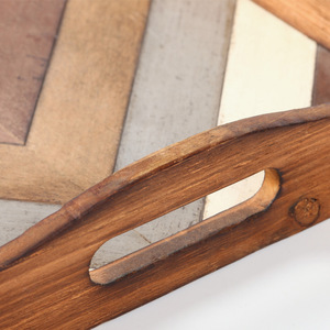Plateau en bois massif rayé marron, style luxe léger, pour hôtel et café - Product Image 4