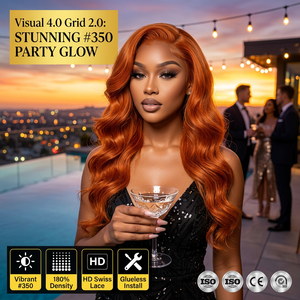 Senmu Beauty # Peluca de encaje frontal HD 350 Ginger, larga, 13x4, con ondas corporales, cabello Remy brasileño, 180% de densidad, con baby hair, sin pegamento, para fiesta - Product Image 2