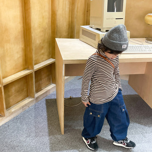 Maglietta Termica Vintage a Righe per Bambini, Mezza Collo Alto, Felpata, Calda per l'Inverno, Strato Base per Ragazzi - Product Image 6