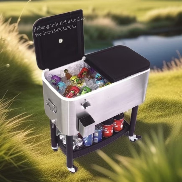 Classic Large Capacity Metal Multi-functional Cold and Warm Dual-Purpose Food and Beverage Cooler Cart With Wheels